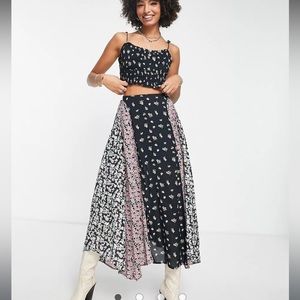 FREE PEOPLE Sz XS KAIA SET SMOCKED CROP TOP & MAXI SKIRT IN TWILIGHT.